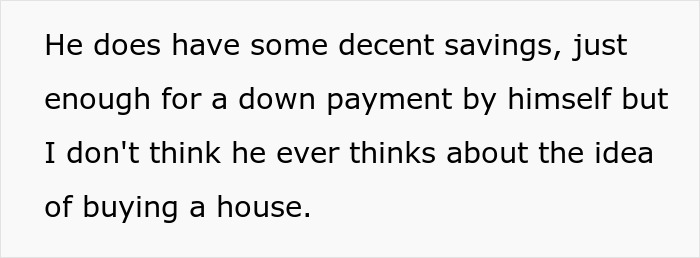 Text about savings enough for a down payment and hesitance towards buying property.