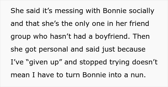 Text excerpt discussing a friend's parent body-shaming a 14YO girl about wanting attention from boys.