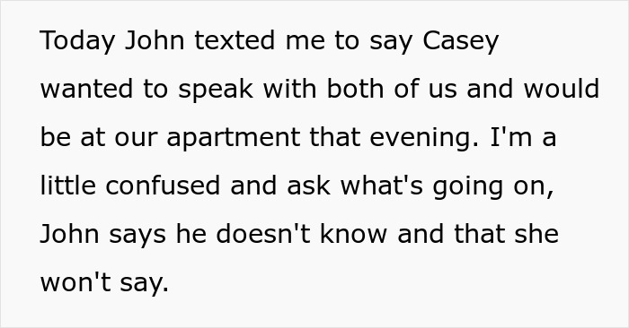 Text exchange about a man in an open relationship, involving a surprise visit.