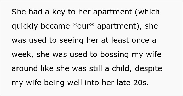 Text describing a husband's frustration with his mother-in-law's controlling behavior. Text describing a husband's frustration with his mother-in-law's controlling behavior.