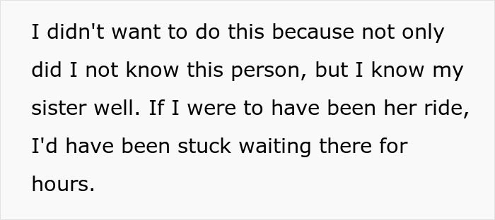 Text snippet about a sibling's refusal to drive a drunk sister who later crashed her car.