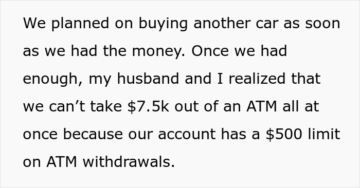 Text about planning to buy a car and a $500 ATM withdrawal limit, related to a $7.5K loan.