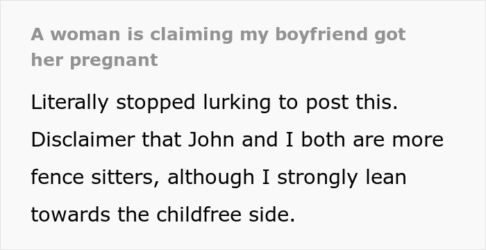 Woman claims boyfriend in open relationship got her pregnant; text expressing disbelief and personal views on being childfree.