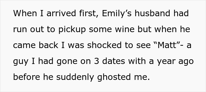 Text describing a surprise encounter with neighbor's husband, a former date.