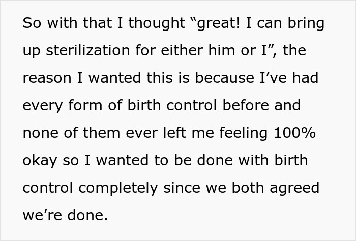 Text discussing choosing sterilization for birth control reasons against partner's wishes.