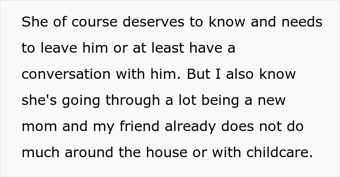 Text discussing whether to reveal an affair linked to someone's apartment, mentioning relationship issues and childcare.