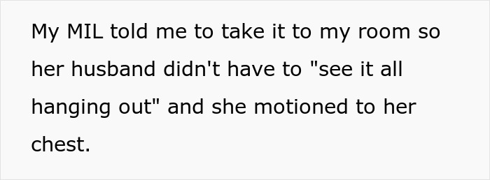Text about a mother-in-law advising about discreet breastfeeding in the presence of her husband. Text about a mother-in-law advising about discreet breastfeeding in the presence of her husband.