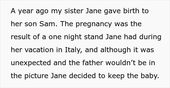 Text screenshot about sibling's baby adoption decision and sister's fertility struggles.