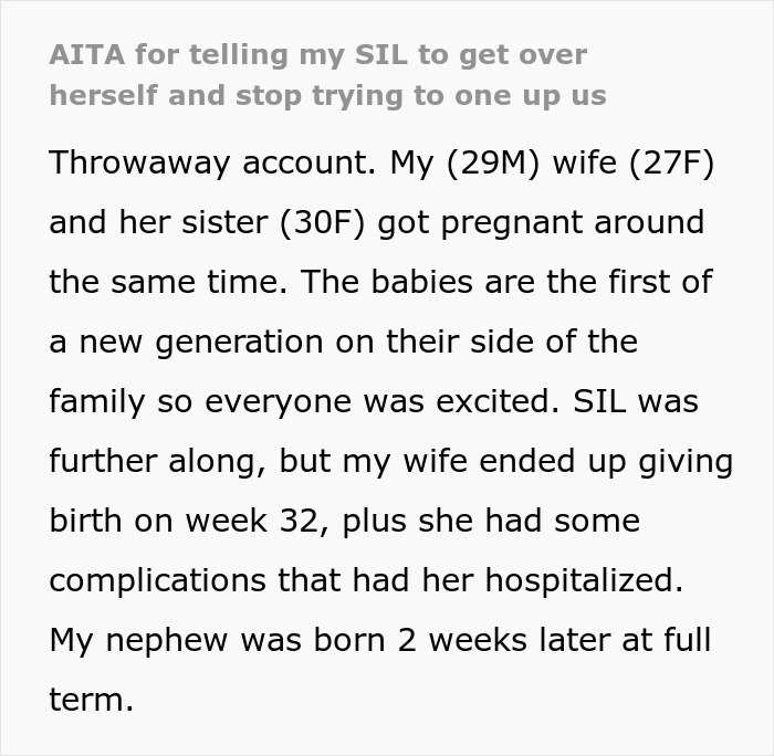 Text discussing premature nephew and comparisons between two babies' births.