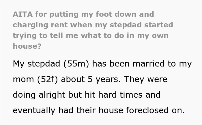 Text discussing a stepdad attempting to control a 27-year-old woman in her own house, questioning about charging rent. Text discussing a stepdad attempting to control a 27-year-old woman in her own house, questioning about charging rent.