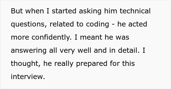 Candidate impresses during coding interview, uses AI to boost confidence and detail in answers. Candidate impresses during coding interview, uses AI to boost confidence and detail in answers.