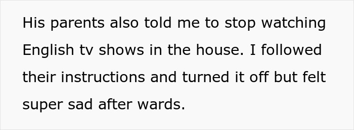 Text excerpt about a wife following husband's relocation to India, expressing sadness after turning off English TV shows.