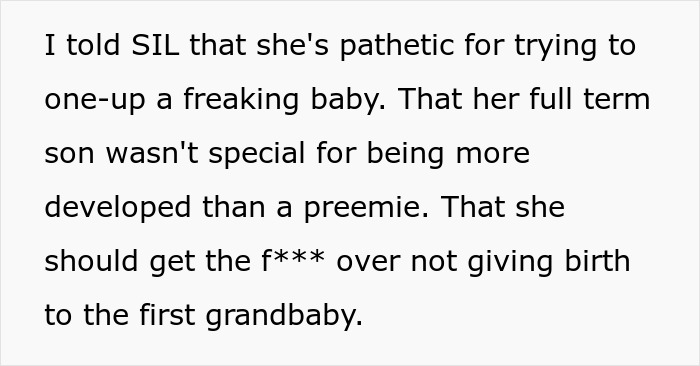 Text exchange where a dad criticizes a woman for trying to compete over whose baby is better, mentioning premature nephew.