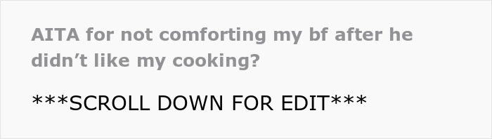 Text image discussing boyfriend confrontation over cooking.