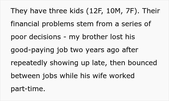 Text describing a family's financial problems and job loss affecting living situation. Text describing a family's financial problems and job loss affecting living situation.