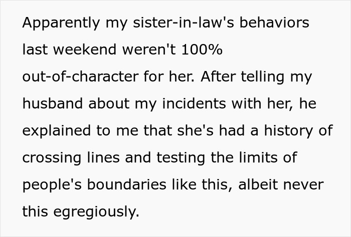 Text about woman's close calls with sister-in-law, questioning if incidents were planned accidents. Text about woman's close calls with sister-in-law, questioning if incidents were planned accidents.