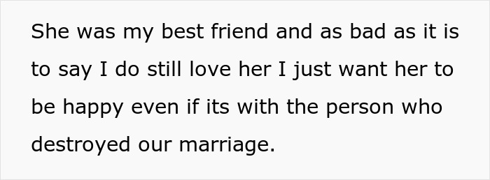 Text message discussing feelings about a past marriage and best friend relationships.