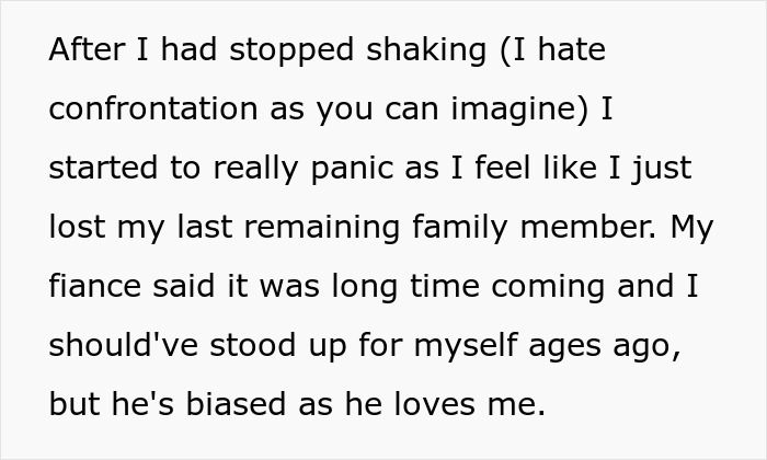 Text about a woman setting boundaries with her family, expressing anxiety over enforcing limits with her sister.