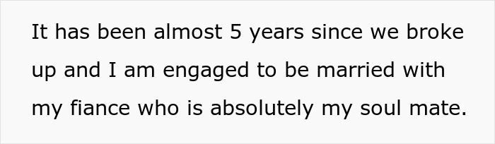 Text on a white background about breaking up, engagement, and finding a soul mate before a wedding.