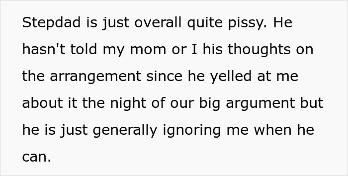 Text describes conflict with stepdad about living arrangements. Text describes conflict with stepdad about living arrangements.