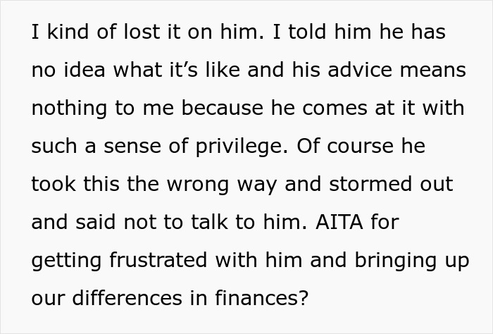 Text conversation about financial privilege and frustration over differences in money and inheritance. Text conversation about financial privilege and frustration over differences in money and inheritance.