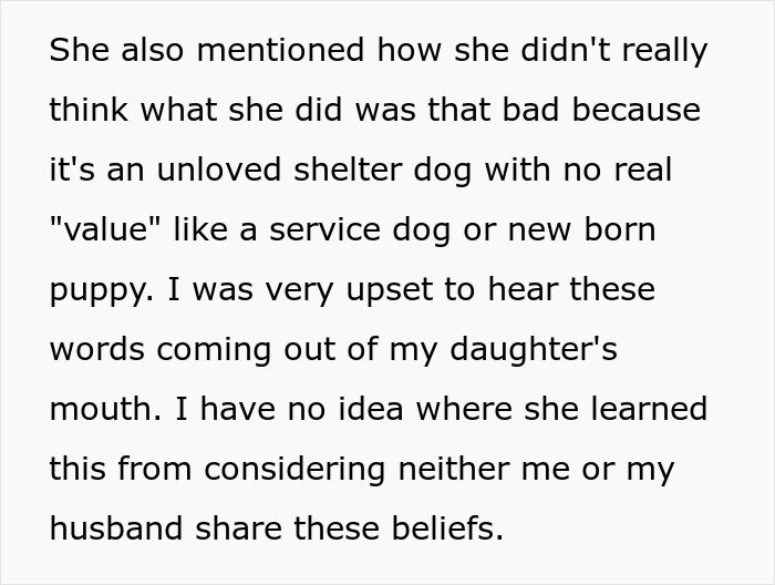 Text about teen injuring lady's dog for views, remark on dog's value compared to a service dog or puppy.
