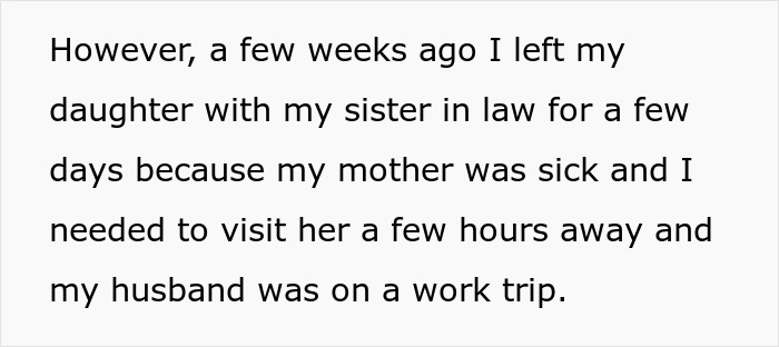 Text discussing leaving a daughter with sister-in-law due to a sick mother.