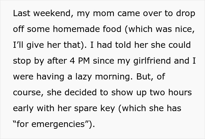 Text describing a surprise visit, highlighting a son's moment with his girlfriend interrupted by his mom. Text describing a surprise visit, highlighting a son's moment with his girlfriend interrupted by his mom.
