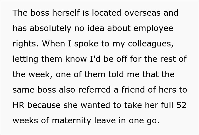 Text excerpt discussing an American boss and European employee's PTO and HR issues.