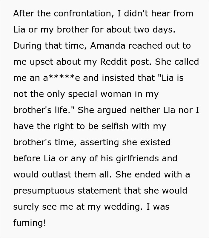Text exchange about brother choosing female BFF for wedding +1 instead of girlfriend, causing conflict.