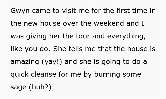 Text about a friend's visit and intention to cleanse a new home with sage for comfort. Text about a friend's visit and intention to cleanse a new home with sage for comfort.