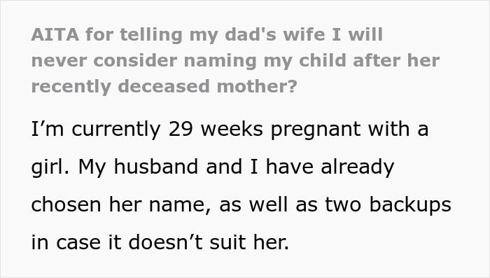 Text conversation about naming a baby, woman declines naming after stepmom's mother.