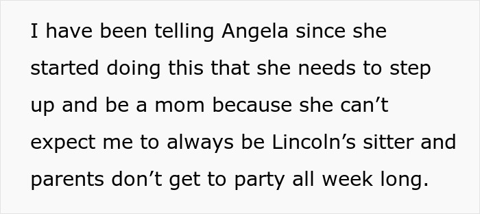 Text discusses a 22-year-old woman frequently leaving her child with others, leading to a sister threatening to call CPS. Text discusses a 22-year-old woman frequently leaving her child with others, leading to a sister threatening to call CPS.