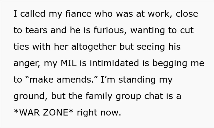 Text message discussing family conflict over wedding menu changes for vegan relative, causing tension and a meltdown.