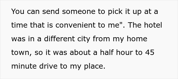 Text screenshot about picking up an item; relates to a person being fired without being told.