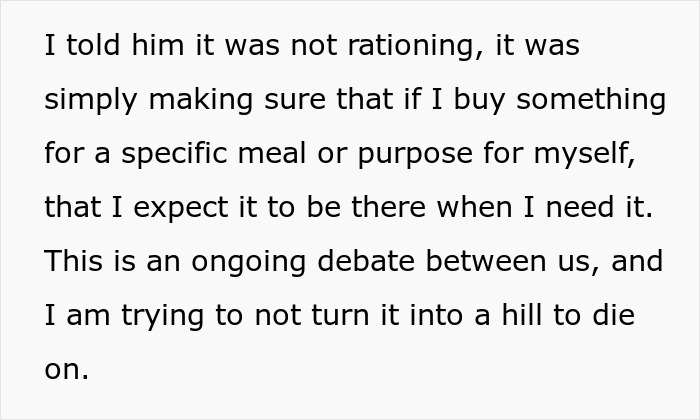 Text image about a wife's frustration over her husband throwing away her food, causing an ongoing debate. Text image about a wife's frustration over her husband throwing away her food, causing an ongoing debate.