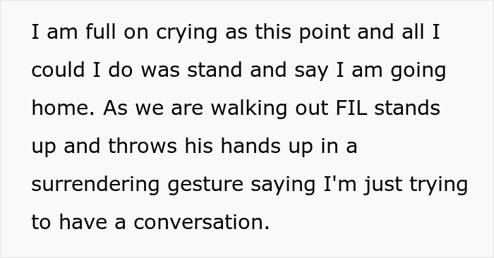 Bride upset over FIL's comment on last name rejection and respect, text expressing frustration and emotional moment.