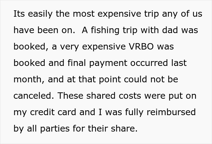Text discussing vacation reimbursement and shared travel expenses.