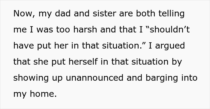 Text screenshot about a mom's unannounced visit causing family tension. Text screenshot about a mom's unannounced visit causing family tension.
