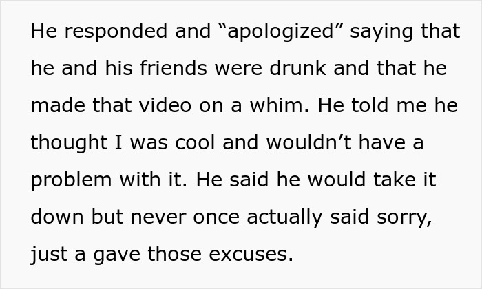 Text message apology for using coworker's photo in viral trend; excuses given without genuine remorse.