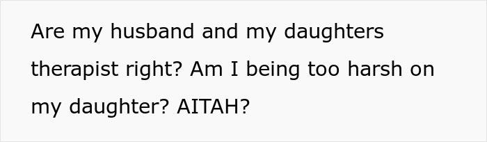 Text image discussing daughter's therapist advice and mother's self-doubt.