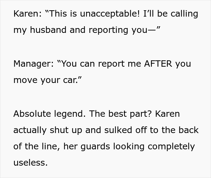 Text exchange about a woman trying to enter a mall early with guards, manager refuses, guards seem useless. Text exchange about a woman trying to enter a mall early with guards, manager refuses, guards seem useless.