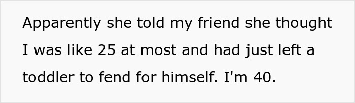 Text describing mistaken concern over child left at home; mistaken age perception of parent.