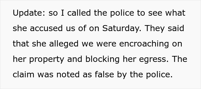 Text about a police report following an OCD-related neighbor dispute over property and egress issues.