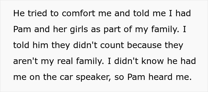 Text conversation highlights drama over 'real family' definition involving stepmom and stepsisters.