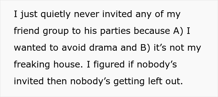 Text on avoiding drama at parties due to relationship complexities. Text on avoiding drama at parties due to relationship complexities.