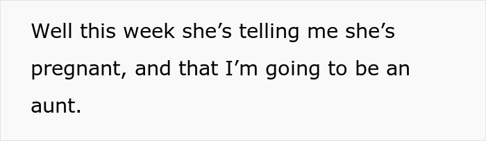 Text conversation about unexpected pregnancy news and becoming an aunt.