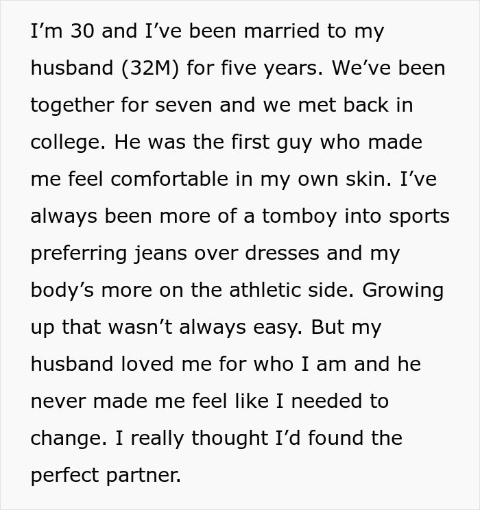 Text discussing a woman's relationship with her husband, feeling accepted for being herself.