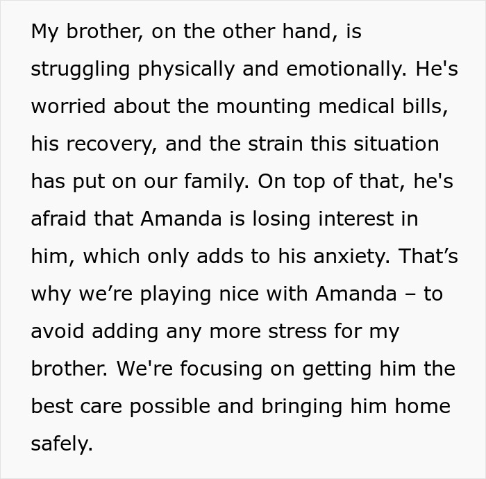 Text paragraph discussing brother's physical and emotional struggles and family stress.
