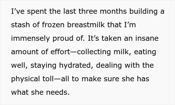 Text about dedication to building a stash of frozen breast milk.